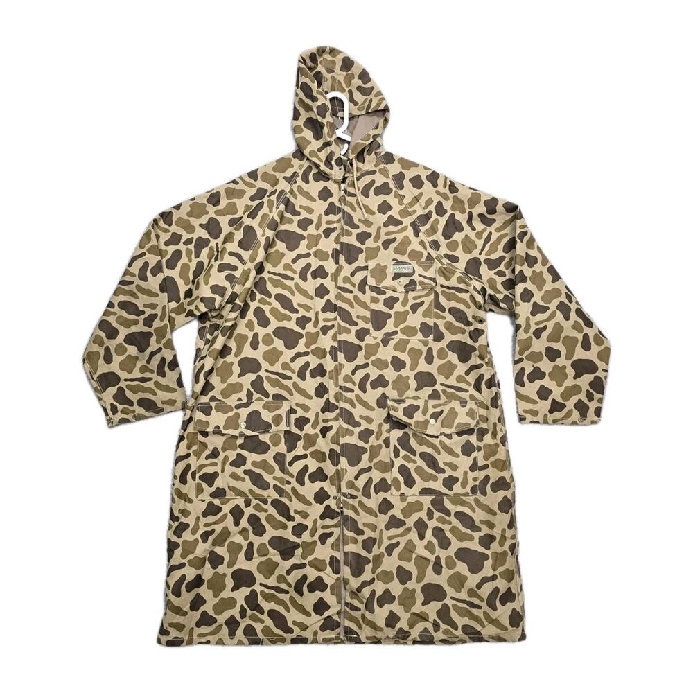 Hodgman Rain Jacket Mens Medium Brown Hooded Camo Hunting Fishing Pockets VTG